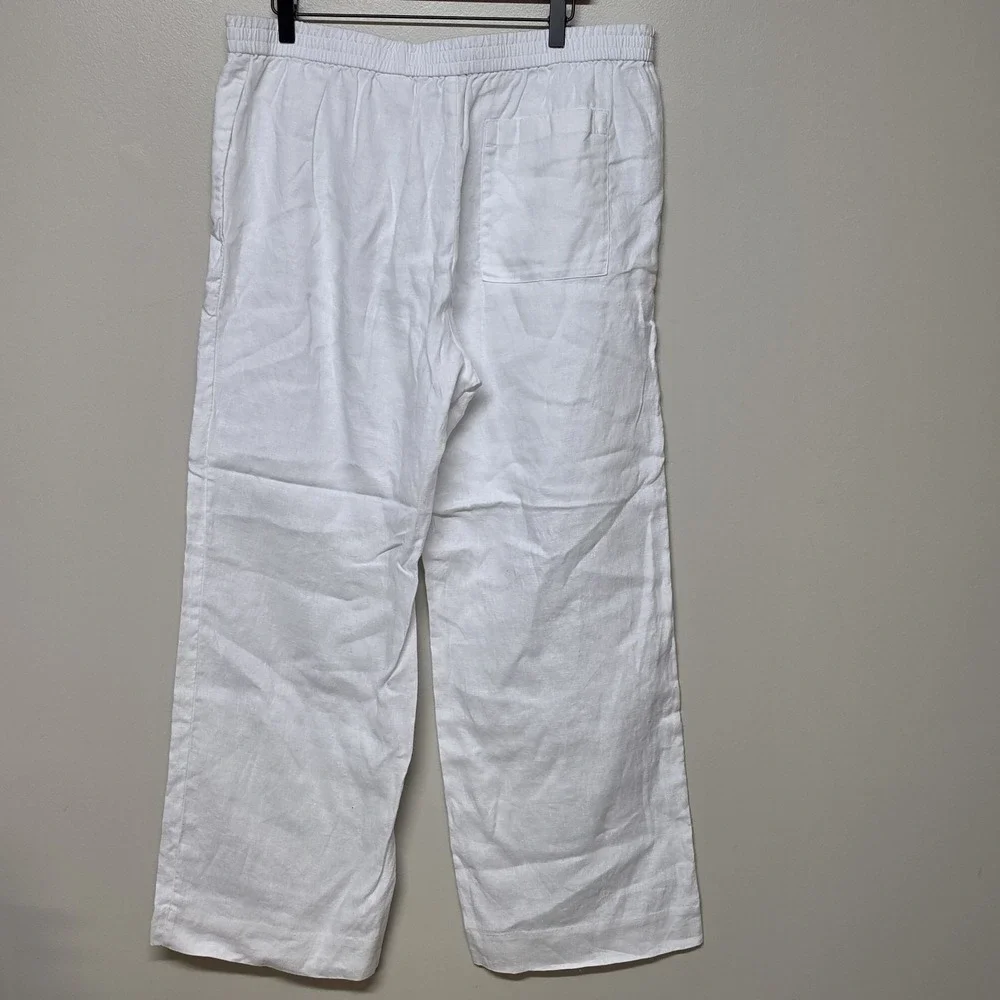 COS‎ White Linen Pants Womens US 14 Elastic Waist Wide Leg Summer Casual Beach